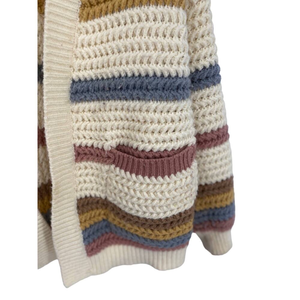 Dreamers by Debut Women L Rainbow Stripe Cardigan open front pocket Sweater - Picture 2 of 5